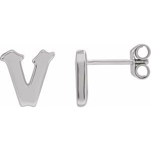 14K White Single Gothic Initial V Earring - BN & CO JEWELRY