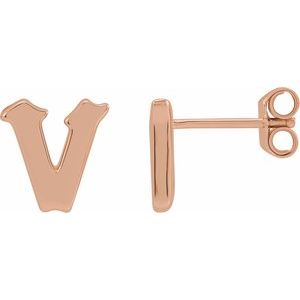 14K Rose Single Gothic Initial V Earring - BN & CO JEWELRY