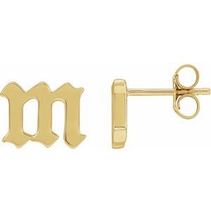 14K Yellow Single Gothic Initial M Earring - BN & CO JEWELRY