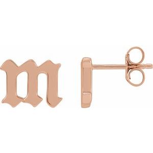 14K Rose Single Gothic Initial M Earring - BN & CO JEWELRY