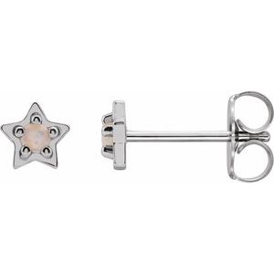 14K White Natural White Opal Petite Star Earrings - BN & CO JEWELRY