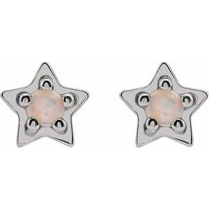 14K White Natural White Opal Petite Star Earrings - BN & CO JEWELRY