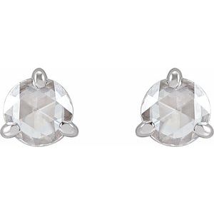 14K White 5/8 CTW Rose-Cut Natural Diamond 3-Prong Claw Earrings - BN & CO JEWELRY