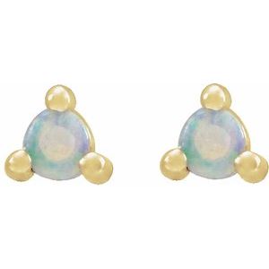 14K Yellow 2 mm Round Natural White Opal Earrings - BN & CO JEWELRY