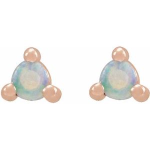 14K Rose 3 mm Round Natural White Opal Earrings - BN & CO JEWELRY
