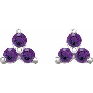 Sterling Silver Natural Amethyst Three Stone Earrings - BN & CO JEWELRY