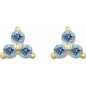 14K Yellow Natural Aquamarine Three Stone Earrings - BN & CO JEWELRY