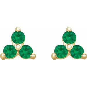 14K Yellow Natural Emerald Three Stone Earrings - BN & CO JEWELRY