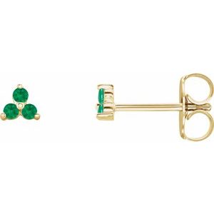 14K Yellow Natural Emerald Three Stone Earrings - BN & CO JEWELRY