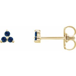 14K Yellow Natural Blue Sapphire Three Stone Earrings - BN & CO JEWELRY