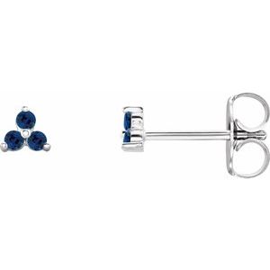 14K White Natural Blue Sapphire Three Stone Earrings - BN & CO JEWELRY