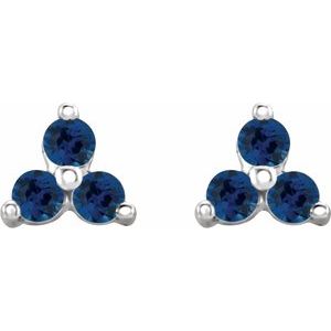 14K White Natural Blue Sapphire Three Stone Earrings - BN & CO JEWELRY