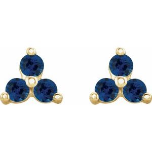 14K Yellow Natural Blue Sapphire Three Stone Earrings - BN & CO JEWELRY