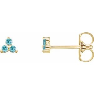 14K Yellow Natural Blue Zircon Three Stone Earrings - BN & CO JEWELRY