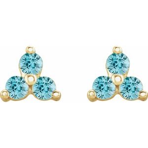 14K Yellow Natural Blue Zircon Three Stone Earrings - BN & CO JEWELRY