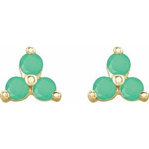 14K Yellow Natural Chrysoprase Three Stone Earrings - BN & CO JEWELRY
