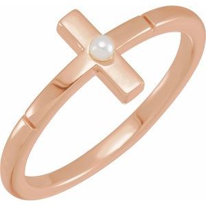14K Rose Cultured Akoya Pearl Sideways Cross Ring - BN & CO JEWELRY