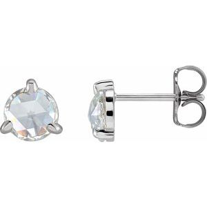 14K White 1 CTW Rose-Cut Natural Diamond 3-Prong Claw Earrings - BN & CO JEWELRY