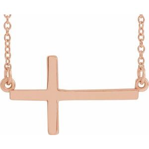 14K Rose 22x11.5 mm Sideways Cross 16-18" Necklace - BN & CO JEWELRY