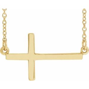 14K Yellow 22x11.5 mm Sideways Cross 16-18" Necklace - BN & CO JEWELRY