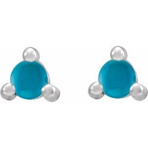 14K White 2 mm Round Natural Turquoise Earrings - BN & CO JEWELRY