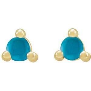 14K Yellow 3 mm Round Natural Turquoise Earrings - BN & CO JEWELRY