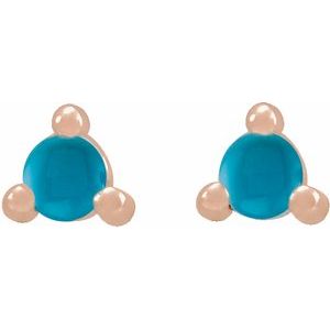 14K Rose 3.5 mm Round Natural Turquoise Earrings - BN & CO JEWELRY
