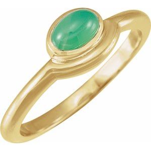 14K Yellow Natural Green Chrysoprase Bezel-Set Cabochon Ring - BN & CO JEWELRY