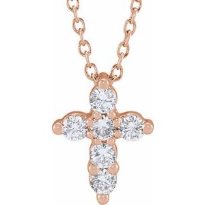 14K Rose 1/4 CTW Lab-Grown Diamond Cross 18" Necklace - BN & CO JEWELRY