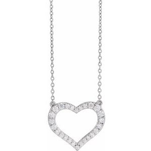 14K White 3/8 CTW Lab-Grown Diamond Heart 16-18" Necklace - BN & CO JEWELRY