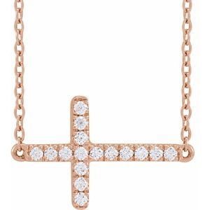 14K Rose 1/6 CTW Lab-Grown Diamond Sideways Cross Necklace - BN & CO JEWELRY