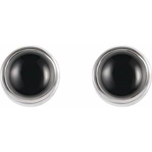 14K White Natural Black Onyx Bezel-Set Earrings - BN & CO JEWELRY