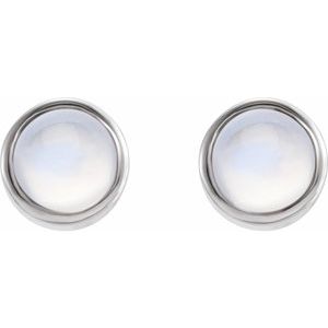 14K White Natural White Moonstone Bezel-Set Earrings - BN & CO JEWELRY
