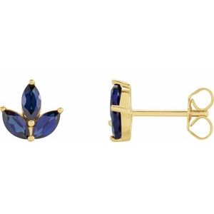 14K Yellow Natural Blue Sapphire Cluster Earrings - BN & CO JEWELRY