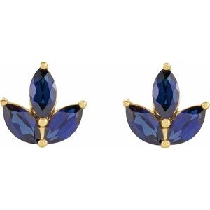 14K Yellow Natural Blue Sapphire Cluster Earrings - BN & CO JEWELRY