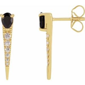 14K Yellow Natural Black Onyx & 1/8 CTW Natural Diamond Spike Earrings - BN & CO JEWELRY