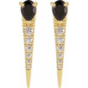 14K Yellow Natural Black Onyx & 1/8 CTW Natural Diamond Spike Earrings - BN & CO JEWELRY
