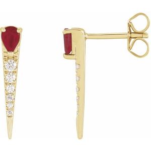 14K Yellow Natural Ruby & 1/8 CTW Natural Diamond Spike Earrings - BN & CO JEWELRY