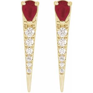 14K Yellow Natural Ruby & 1/8 CTW Natural Diamond Spike Earrings - BN & CO JEWELRY