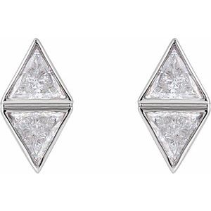 14K White 5/8 CTW Natural Diamond Two-Stone Bezel-Set Earrings - BN & CO JEWELRY