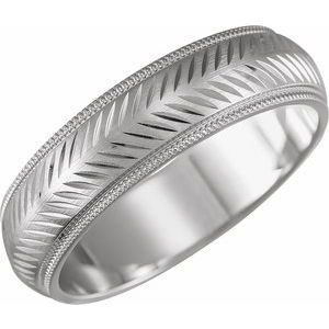 14K White 6 mm Herringbone Band Size 10 - BN & CO JEWELRY