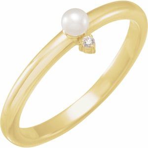 14K Yellow Cultured White Seed Pearl & .015 CT Natural Diamond Ring - BN & CO JEWELRY