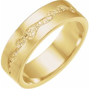 14K Yellow 6 mm Nugget Pattern Band with Satin Finish Size 10 - BN & CO JEWELRY