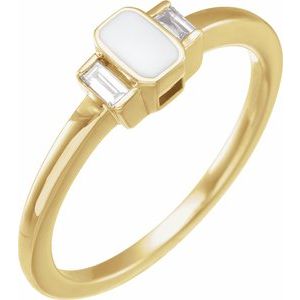 14K Yellow .08 CTW Natural Diamond & White Enamel Ring - BN & CO JEWELRY