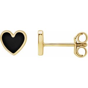 14K Yellow 5.9x5.5 mm Black Enamel Heart Earrings - BN & CO JEWELRY