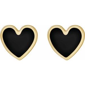 14K Yellow 5.9x5.5 mm Black Enamel Heart Earrings - BN & CO JEWELRY