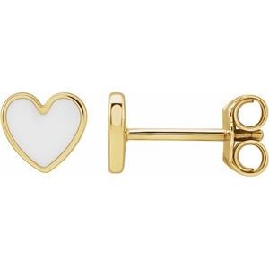 14K Yellow 5.9x5.5 mm White Enamel Heart Earrings - BN & CO JEWELRY