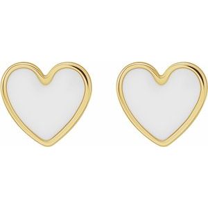 14K Yellow 5.9x5.5 mm White Enamel Heart Earrings - BN & CO JEWELRY