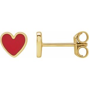 14K Yellow 5.9x5.5 mm Red Enamel Heart Earrings - BN & CO JEWELRY