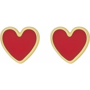 14K Yellow 5.9x5.5 mm Red Enamel Heart Earrings - BN & CO JEWELRY
